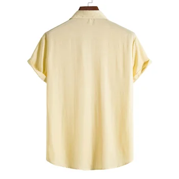 Erkek Gömlek 2022 Yaz Yeni erkek Moda Trendi Düz Renk Yaka Kısa Kollu Gömlek Casual Streetwear erkek giyim Görüntü 2