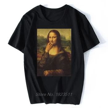 Erkek Komik Joconde T Shirt Mona Lisa T-Shirt Uhh Şık Kısa Kollu GÖmlek Yaz O-boyun Pamuk Yaz Tees Komik Harajuku