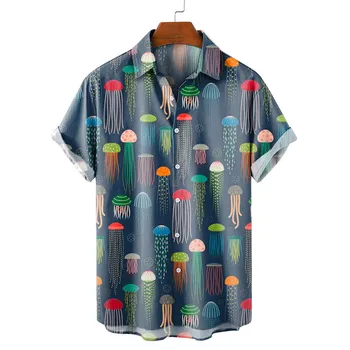 Erkek Kısa Kollu Gömlek 2022 Sıcak Satış erkek Moda Vintage Giyim Denizanası Rahat Erkek Kısa Kollu Gömlek