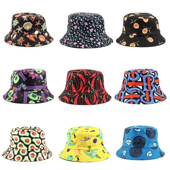 Erkekler için Şapka Japon Açık Şemsiye Balıkçı Caps Çift taraflı Seyahat Beach Sevimli Kova Şapka 2022 Yeni Basılı Panama 