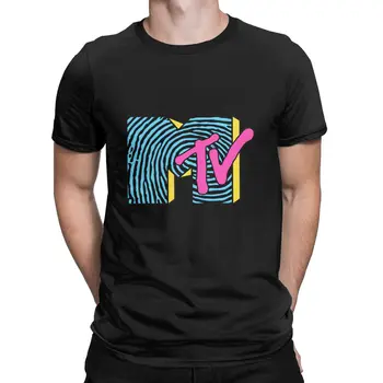 Erkekler MTV Parmak Izi 80 s Tasarım Giyim Pamuk Komik Kısa Kollu Yuvarlak Yaka Tee Gömlek Yaz T-Shirt Erkekler ıçin
