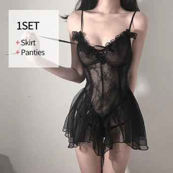 Erotik Sıcak Günaha Gecelik Perspektif İç Çamaşırı Seksi Kadın Pijama Dantel transparan iç çamaşırı Askı İnce Kısa Elbise Görüntü 2