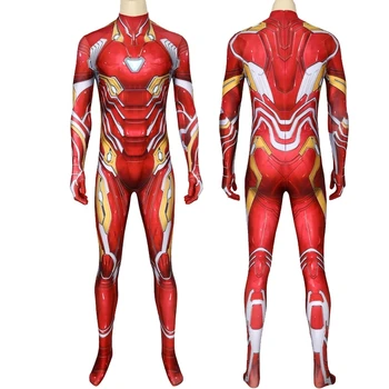 Film Yetişkin Süper Kahramanlar Demir Kahraman Tony Stark Tulum Cosplay Kostüm Cadılar Bayramı Masquerade Baskı Bodysuit Görüntü 2