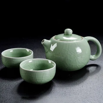 Ge fırın Çay Bardağı Buzlu Çay Tencere Seti Yeşil Ru Fırın Sır Çin kung-fu Seramik Çay Bardağı Xi Shi Pot Kırık Set 