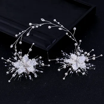 Gelin takı inci kristal çiçek saç tokası kafa bandı düğün aksesuarları Görüntü 2