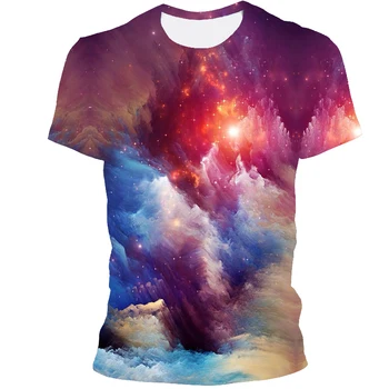 Geniş Yıldızlı Gökyüzü Evren grafik t shirt Erkekler İçin Yaz Moda 3D Uzay Gezegen Desen T-shirt Kişilik Serin Tarzı t-shirt Görüntü 2