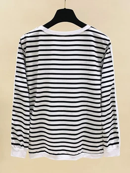 gkfnmt Kore Tarzı Kadın T-Shirt Büyük Boy 4XL Uzun Kollu Çizgili Pamuklu Tişört Üstleri Sonbahar Kış T Gömlek Femme Giyim Gevşek Görüntü 2
