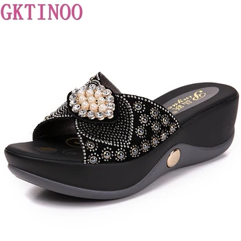 GKTINOO Kadın sandalet rahat hakiki deri moda gündelik kadın ayakkabısı yaz sandalet peluş boyutu 35-41 Görüntü 2