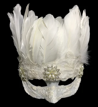 Gotik Beyaz Tüy Göz Maskesi Venedik Masquerade Ball Fantezi Elbise Yarım Yüz Maskeleri Aksesuar Benzersiz