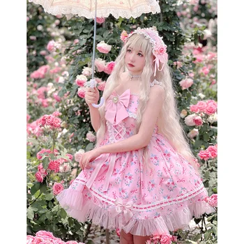 Gül Bayan ~ Tatlı Vintage Lolita JSK Elbise Elmas Bal Görüntü 2