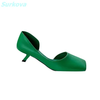 Gül Pembe Pompaları Kare Ayak Asimetrik Düşük İnce Topuklu Sığ Kadın Ayakkabı Sıcak Yaz Moda rahat ayakkabılar Ofis Bayan Görüntü 2