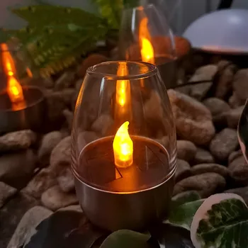 Güneş Mum Lamba LED Paslanmaz Çelik Mum Işığında Akşam Yemeği Gece Lambası Açık Su Geçirmez Bahçe Dekor Balkon Cadılar Bayramı Dekorasyon