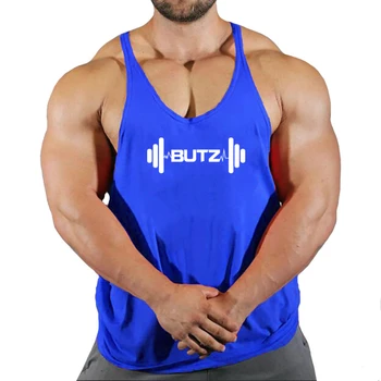 Halter Baskı Giyim Vücut Geliştirme Pamuk spor kolsuz tişört Erkekler Kolsuz Fanila Spor Stringer Kas Egzersiz Yelek Görüntü 2