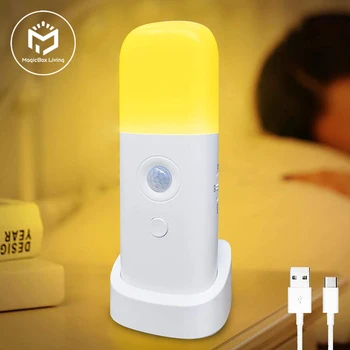 Hareket sensörü gece lambası kapalı, USB şarj edilebilir kısılabilir led ışık, Taşınabilir Hareket aktif Gece Lambası Çocuk Odası Yatak Odası için