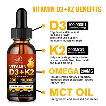 HFU Organik Sağlık Vitamin D3 K2 Damla Teşvik Kemik Gelişimi Korumak Kalp Boost Bağışıklık Vitamin Kalsiyum Takviyesi 30ml Görüntü 2