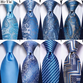 Hi-Kravat Açık Mavi Çizgili Yenilik İpek Düğün Kravat Erkekler İçin Handky Kol Düğmeleri Nicktie Seti Moda Tasarım İş Parti Dropship