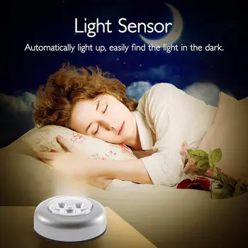 Hiçbir Kablo Gerekli Gerçek Dokunmatik Kontrol Gece Lambası 3 LEDs Akülü Sopa Dokunun Gardırop dokunmatik lamba pili Powered Görüntü 2