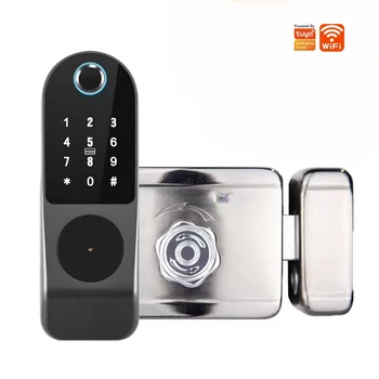 Hiçbir Kablo Tuya parmak izi kapı Kilidi Açık Kapı Şifre RFID Kart Anahtarsız Ön Elektronik Gömme Ev Güvenlik Akıllı Kilitler