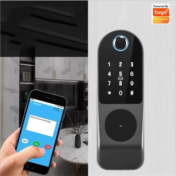 Hiçbir Kablo Tuya parmak izi kapı Kilidi Açık Kapı Şifre RFID Kart Anahtarsız Ön Elektronik Gömme Ev Güvenlik Akıllı Kilitler Görüntü 2