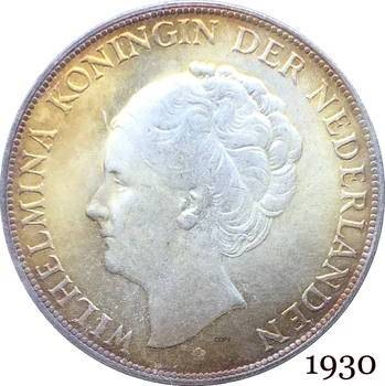 Hollanda 1930 2½ Gulden Wilhelmina I WİLHELMİNA KONİNGİN NEDERLANDEN Cupronickel Gümüş Kaplama Kopya Para Mektup Kenarlı