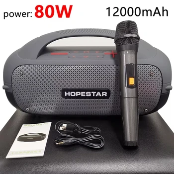 HOPESTAR-A50 Karaoke kablosuz bluetooth hoparlörler Mikrofon İle Taşınabilir Açık Su Geçirmez Ses Kutusu 3D Stereo 80W Büyük Güç Görüntü 2