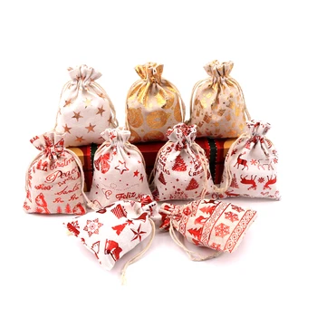 Hotsale 50 Adet Küçük pamuklu çantalar 10x14cm Parti büzgülü torba Noel Dekorasyon Çuval Bezi hediye çantası Takı Şeker Ambalaj Poşetleri