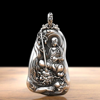 HX Toprak Buda Kolye Retro Kolye Kolye Toprak Buda Gümüş Hayat Buda Kolye Kolye Takı Kolye Kadınlar için Görüntü 2