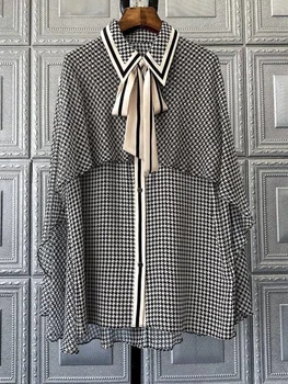 Ilkbahar Yaz Üstleri Kadın Ekose Gömlek Yeni Pelerin Şal Harajuku Kore Moda Zarif Uzun Kollu Tees Ofis Bayan Streetwear