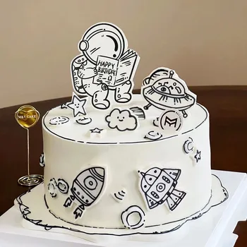 INS Sevimli Karikatür Doğum Günü Pastası Topper animasyonlu Çocuklar Mutlu Doğum Günü Partisi Kek Topper Dekorasyon Bebek Duş Kek Pişirme Malzemeleri Görüntü 2