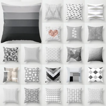 Iskandinav Gri Geometrik Yastık Kapakları 45X45 CM Polyester Atmak Yastıklar Kapak Modern Moda Ev çekyat Yastık Kılıfı Dekoratif