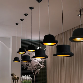 Iskandinav Sıcak Satış şapka kolye ışıkları Yaratıcı siyah Abajur lambaları yemek odası dekorasyon kolye lamba dekorasyon iç mekan aydınlatması