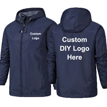 İlkbahar Sonbahar Özel Logo Tasarım Erkek Ceket DIY Baskı fermuarlı ceket Rüzgar Geçirmez Su Geçirmez Ceket Unisex Açık Ceketler 2021 Görüntü 2