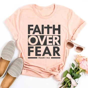 İnanç Korku İncil Kutsal Ayet Hıristiyan Tshirt Harajuku Hıristiyan Giysileri İsa Tee Kadınlar Klasik Üstleri Estetik M