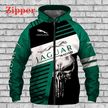 Jaguar Hoodie erkek 3D Baskı Fermuar Hoodies Kazak Yüksek Kaliteli yarış ceketi Harajuku Büyük Boy Rahat Kazak Streetwear