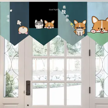 Japon Şanslı Köpek Kısa Perde İskandinav Üçgen Perde Suşi Dükkanı Mutfak Ev Dekor Polyester Yarım Asılı Perdeler