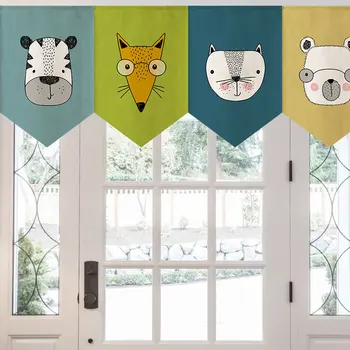 Japon Şanslı Köpek Kısa Perde İskandinav Üçgen Perde Suşi Dükkanı Mutfak Ev Dekor Polyester Yarım Asılı Perdeler Görüntü 2