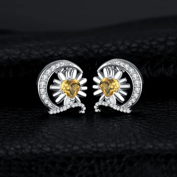 JewelryPalace Yeni Varış Ayçiçeği Kalp Kesim Hakiki Citrine Ay 925 gümüş saplama Küpe ıçin Kadın moda takı Görüntü 2