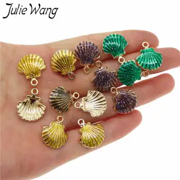 Julie Wang 15 adet Renkli Deniz Kabuğu Kabuklu Şekli Emaye Alaşım Charm DIY Trend Kadınlar Takı Anahtarlık Kolye Bulguları 18 * 15mm
