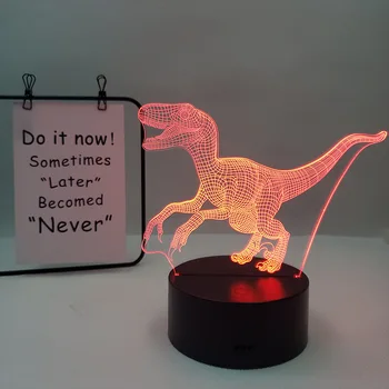 Jurassic Dünya 3D Hayvanlar Yaratıcı Küçük Gece Lambası Dinozor Renkli LED Üç Boyutlu Çizgi USB Dokunmatik Karartma Peri Görüntü 2