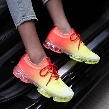 Kadın Ayakkabı 2022 Bahar Yeni Mix Renkler Streç Kumaş Bayanlar Lace Up Casual vulkanize ayakkabı 43 Büyük Boy spor ayakkabı