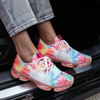 Kadın Ayakkabı 2022 Bahar Yeni Mix Renkler Streç Kumaş Bayanlar Lace Up Casual vulkanize ayakkabı 43 Büyük Boy spor ayakkabı Görüntü 2