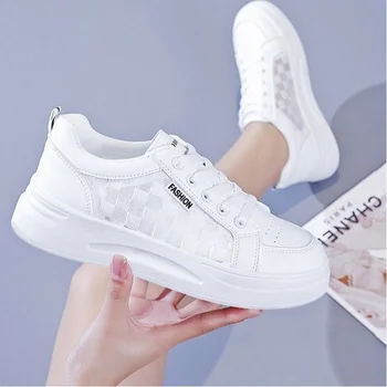 Kadın ayakkabısı Yaz 2022 Mujer Moda Rahat beyaz ayakkabı dantel ayakkabı Nefes İçi Boş Örgü Platformu düz ayakkabı Kadın Ayakkabı