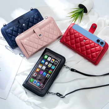 Kadın Dokunmatik Ekranlı Telefon Çantası Yüksek Kaliteli Deri Çantalar ve Çanta Lüks Tasarımcı Kadınlar için Crossbody Çanta Cep Telefonu Görüntü 2