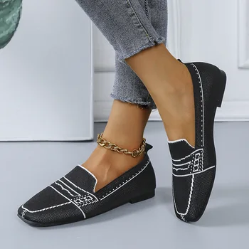 Kadın Düz pompa Ayakkabı 2022 Bahar Bayanlar Uçan Dokuma Sığ Slip-on tek ayakkabı Kadın Rahat Tembel Bezelye Ayakkabı Zapatos De Mujer