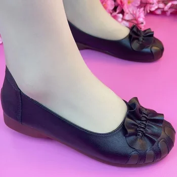 Kadın Flats Ayakkabı Hakiki Pu düz ayakkabı Kadın Rahat Çiçek Kadın Loafer'lar Bahar Sonbahar Yumuşak deri ayakkabı Kadın Sandalet Vahşi