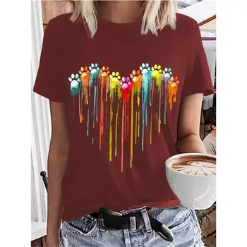 Kadın Gömlek 2022 Genç Giyim Kore Moda gevşek T-shirt Kalp Desen 3D Baskı Kısa Kollu moda üst giyim Ekip Boyun