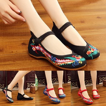 Kadın Işlemeli Çiçek kanvas ayakkabılar Geleneksel Çin Eski Pekin Balerin Kadın Rahat Düz makosen ayakkabı Mujer Sapatos