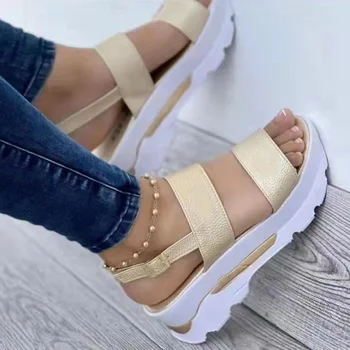 Kadın Sandalet Yaz 2022 Yeni Takozlar Ayakkabı Kadınlar İçin platform sandaletler Chaussure Femme Orta Topuklu Sandalet Yaz Ayakkabı Beyaz