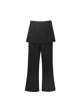 Kadın Siyah Yüksek Bel Skinny Flare pantolon Gotik Y2k Sahte İki Adet 2020 Slim Fit Femme Bahar Sıkı Geniş Bacak Pantolon Yeni Görüntü 2