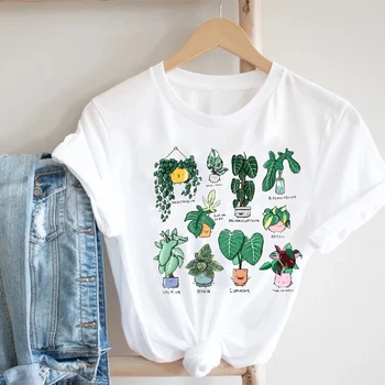 Kadın T Shirt Baskı Karikatür Bitki Bahar Yaz 90s Mujer Camisetas Kız Moda Kısa Kollu Gömlek Kadın Grafik Giysileri Üstleri